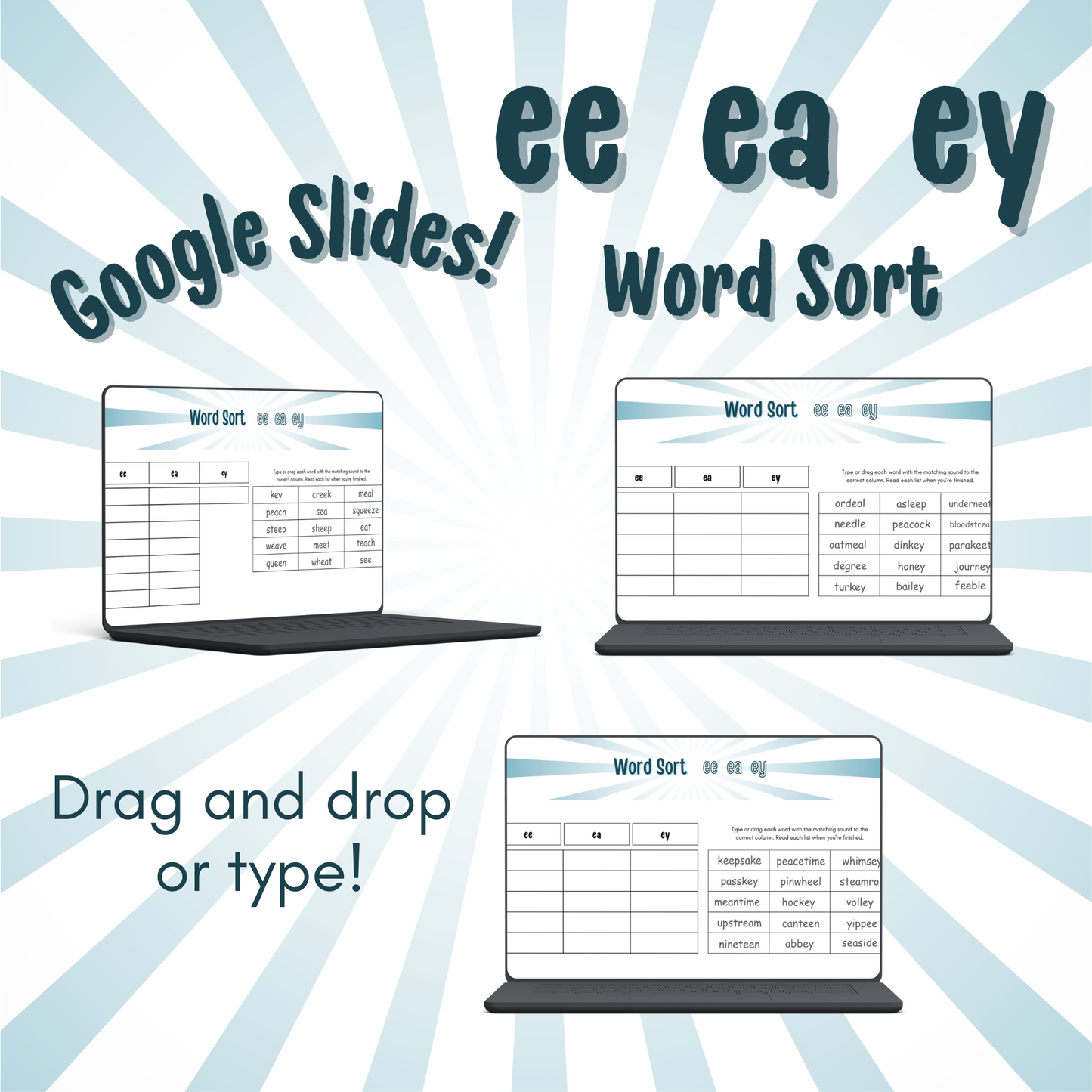 Word Sort - Google Slides - EE, EA, & EY