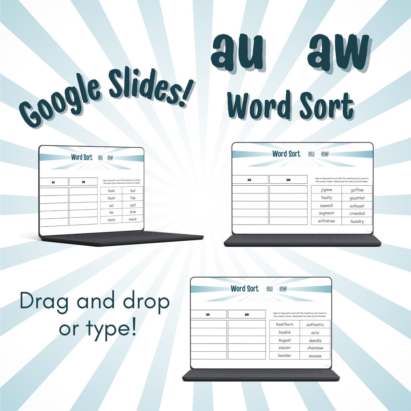 Word Sort - Google Slides - Diphthongs AU & AW