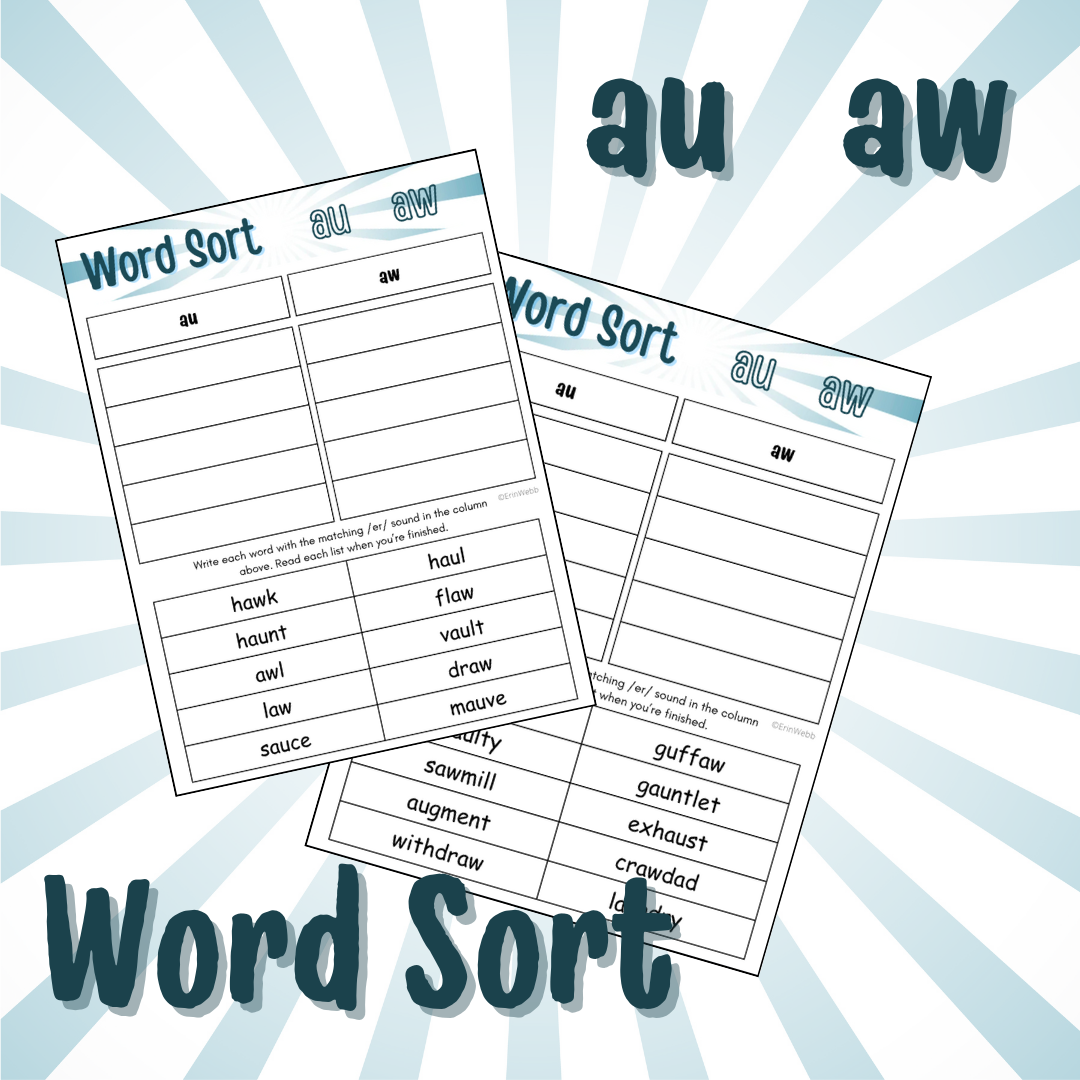 Word Sort - Diphthongs AU & AW