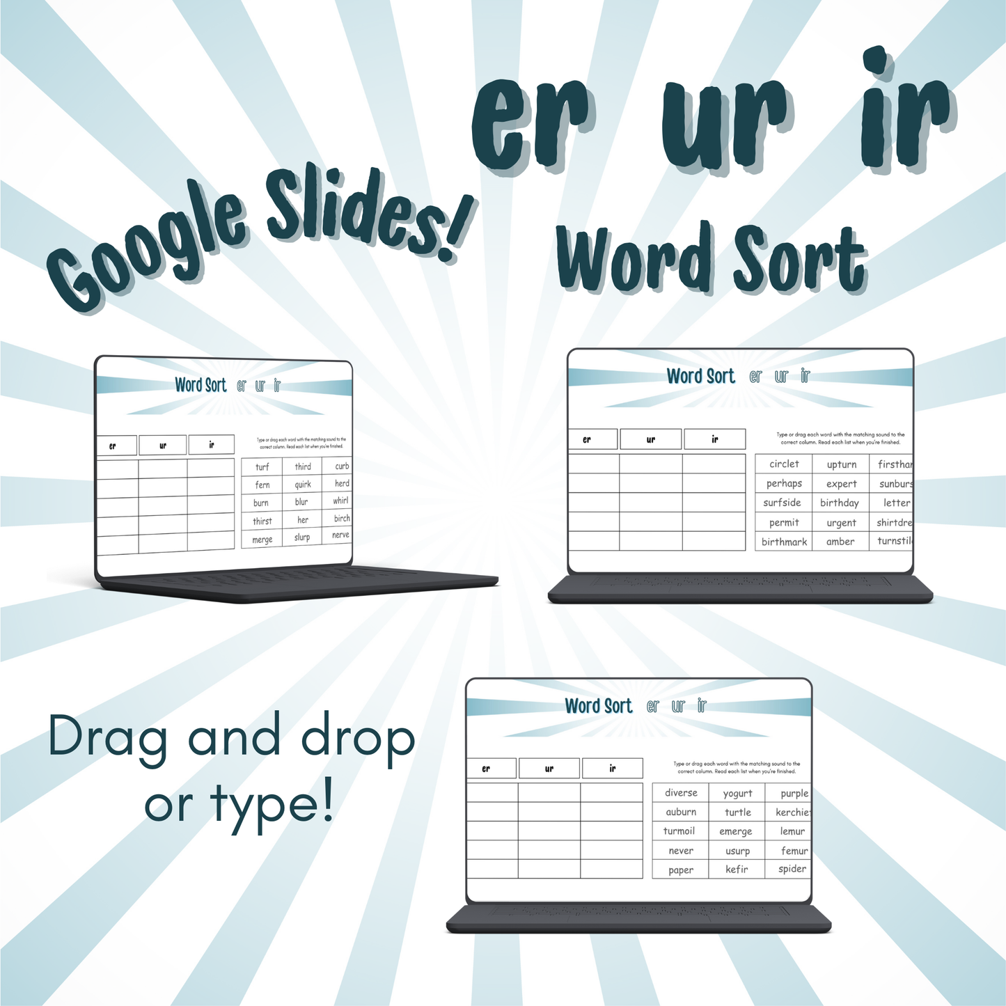 Word Sort - Google Slides - ER, UR, & IR