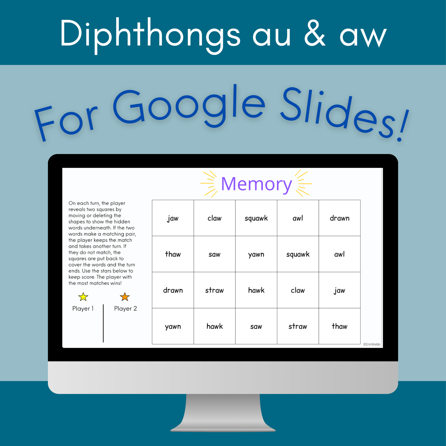 Diphthongs AU & AW - Google Slides - Games and Activities