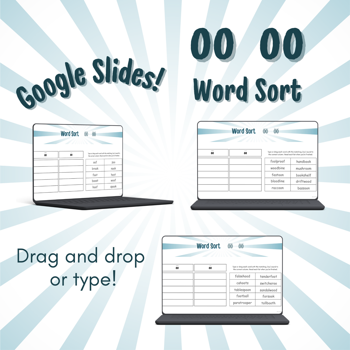 Word Sort - Google Slides - OO (hoot) & OO (book)