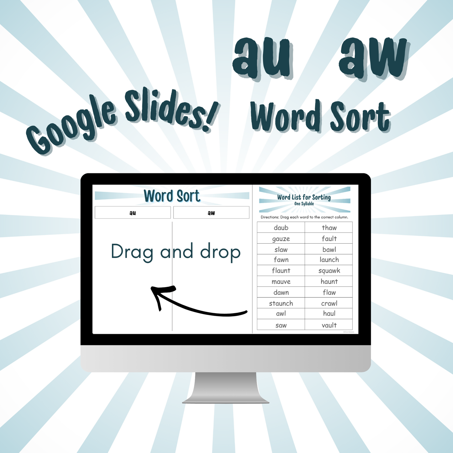 Word Sort - Google Slides - Diphthongs AU & AW