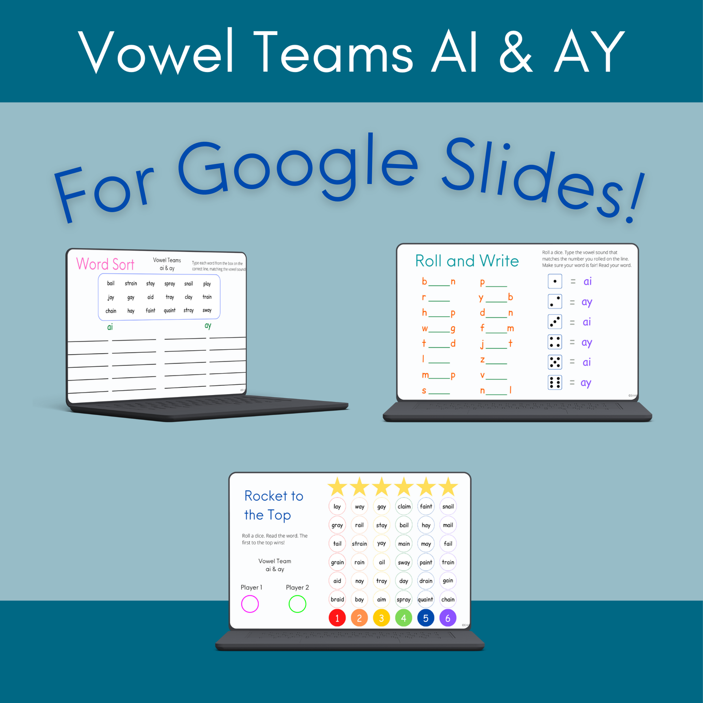 Vowel Teams AI & AY - Google Slides - Games and Activities