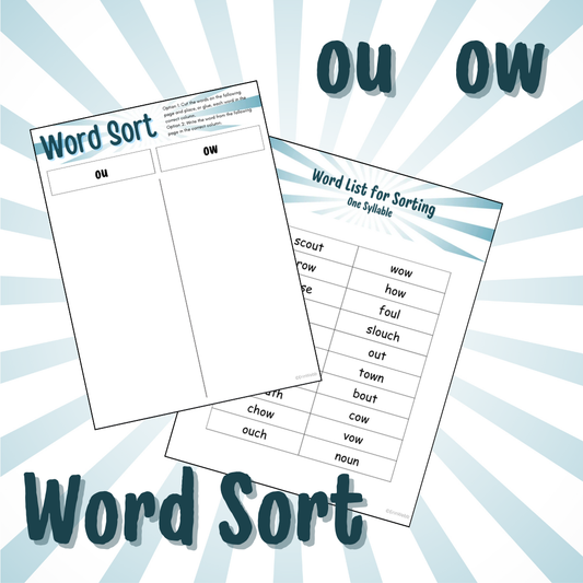 Word Sort - Diphthongs OU & OW