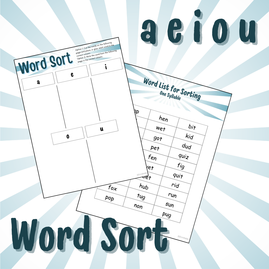 Word Sort - CVC - Short a, e i, o, u