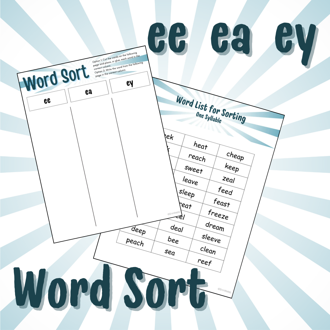 Word Sort - Vowel Teams EE, EA, EY