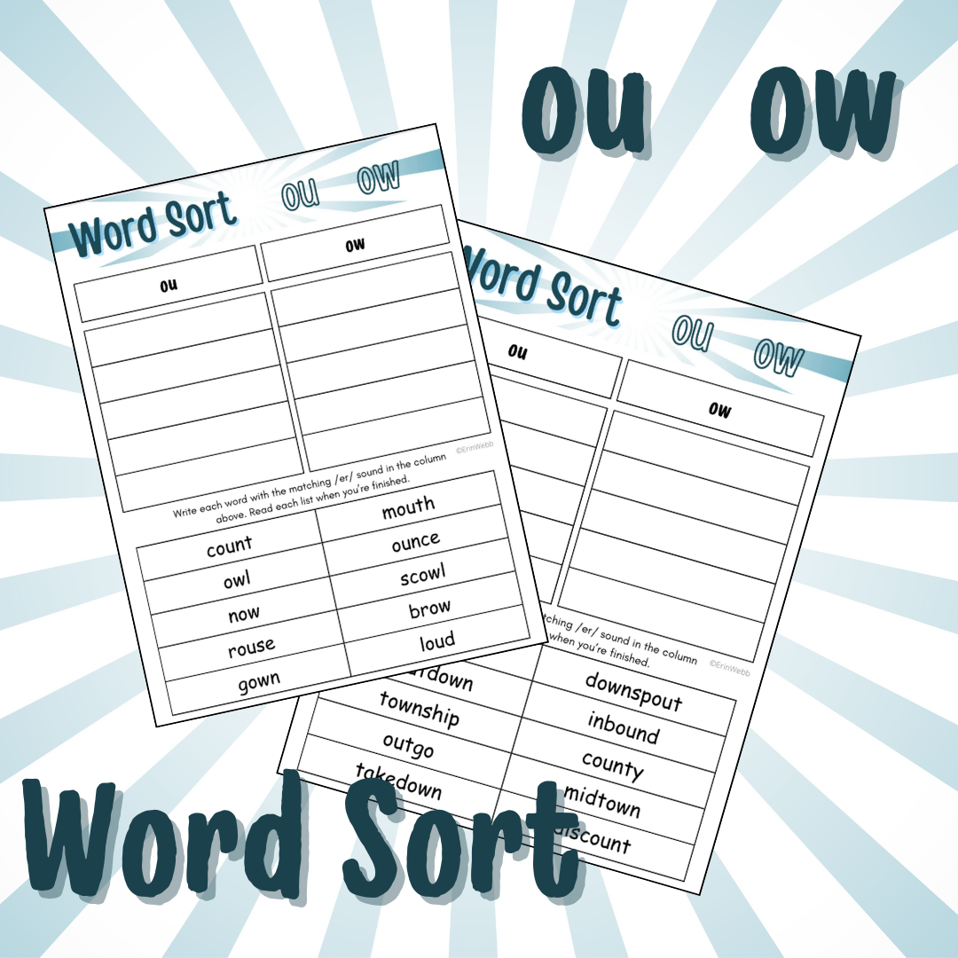 Word Sort - Diphthongs OU & OW